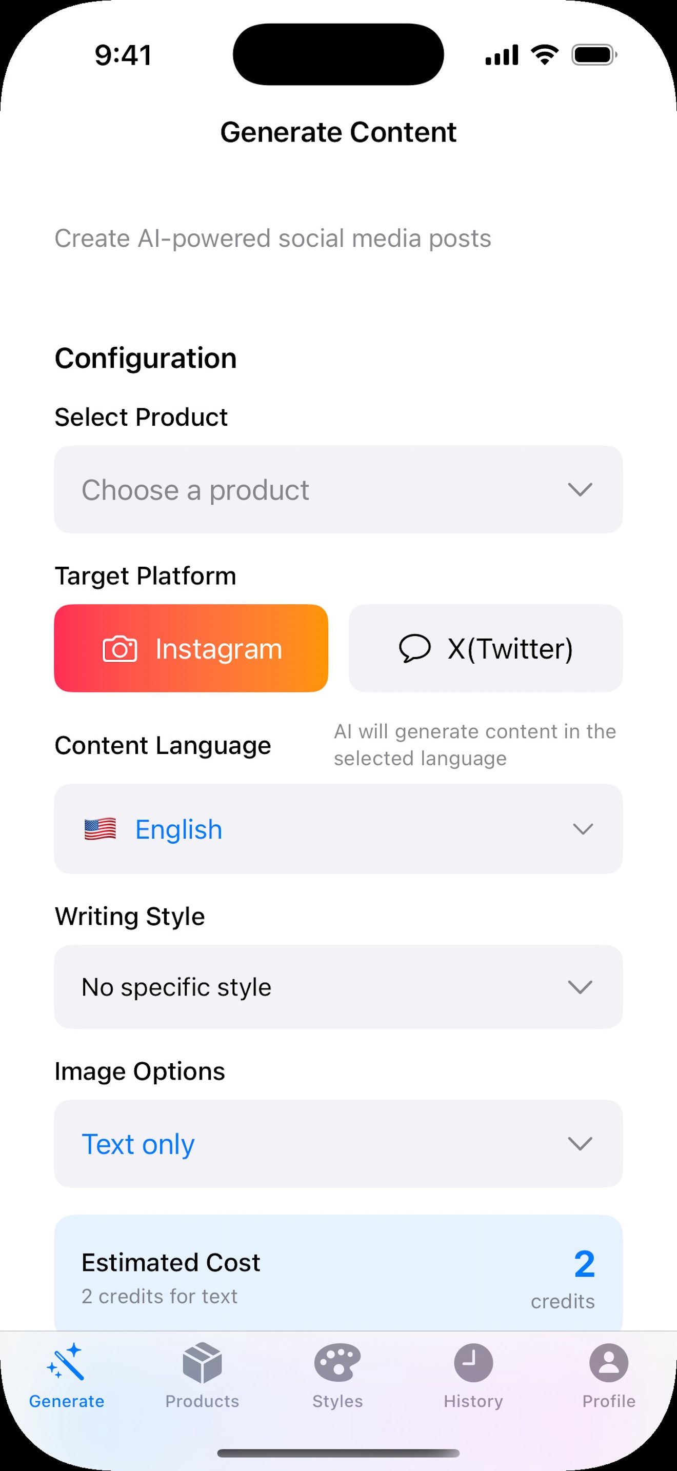 ContentCraft AI Generation Interface